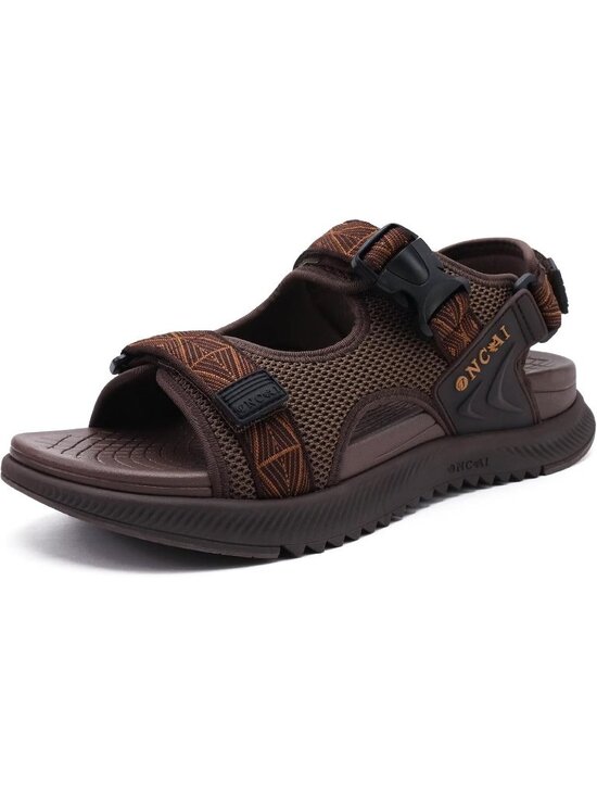 Men\'s Brown Arch Support Mesh Athletic Thick Rubber Soles Hiking Sandal Shoes main image 5